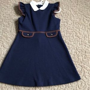 Janie & Jack navy and brown trim dress